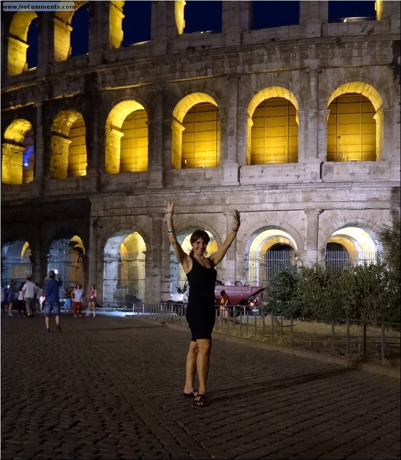 Colosseum at night Sue shows off.JPG