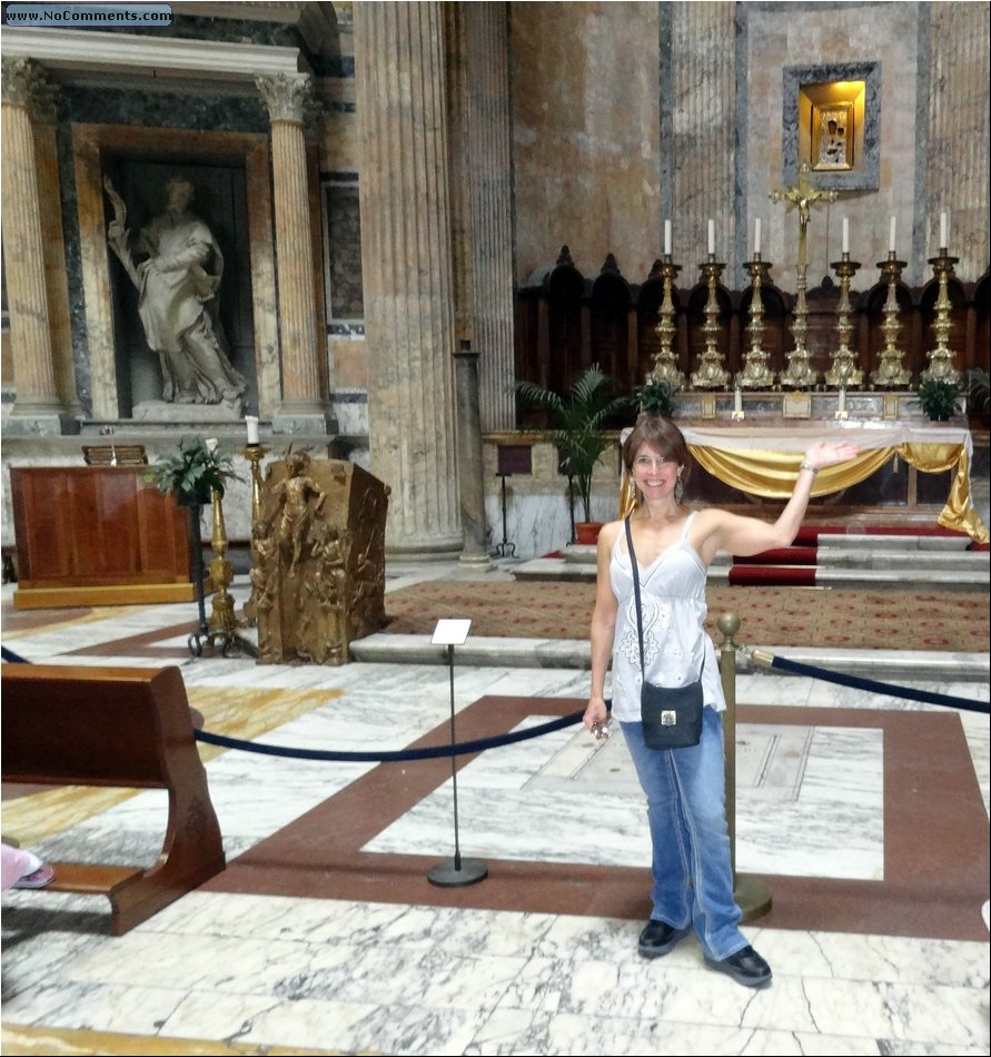 Sue shows off at Pantheon.JPG
